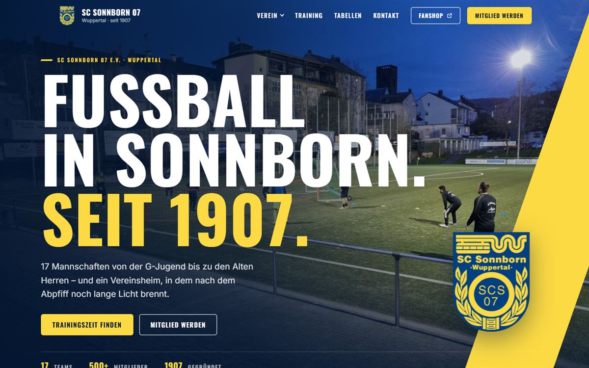 Startseite der neuen Website des SC Sonnborn 07